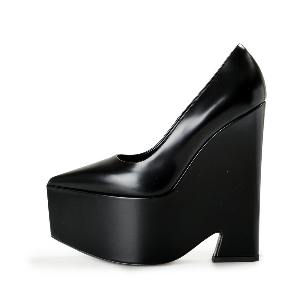 Versace Women's Black Leather Platform High Heel Pumps Shoes US 10 IT 40 - Picture 2 of 8